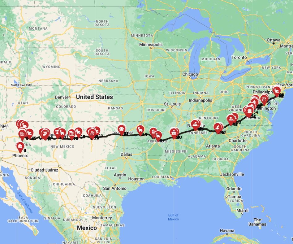 Motorhome road trip planner from Phoenix to Philadelphia